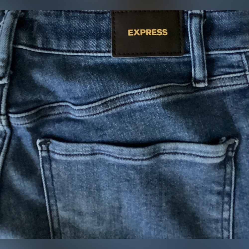 Express Ladies Blue Jean Denim Mid-Rise Curvy Skinny Stretch Button Fly 12R - Picture 9 of 9